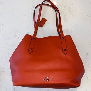 COACHMarketTote iconic silhouette.Slenderstraps,TurnlockFloralprint lining.Coral